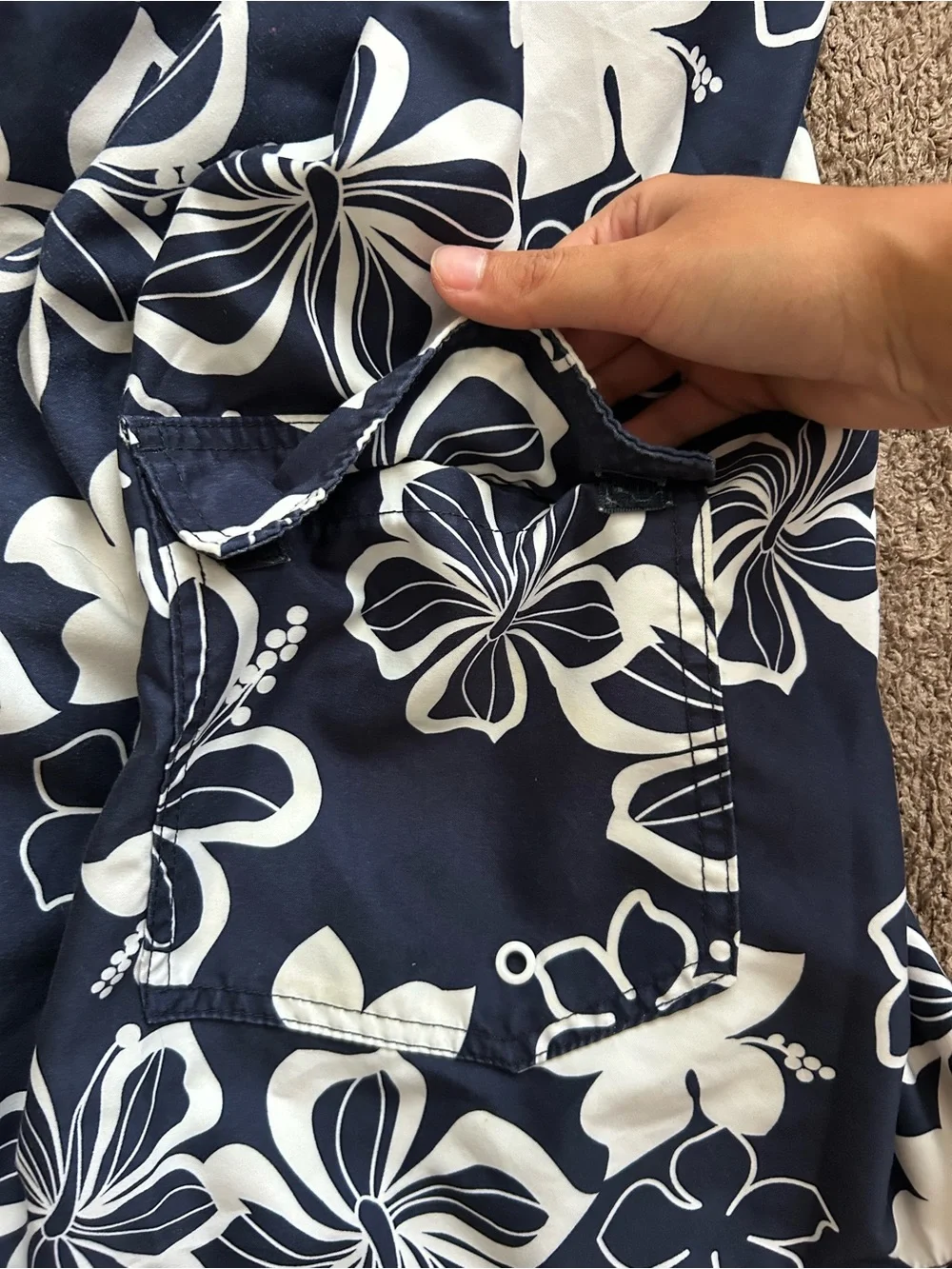 Joe Boxer Y2K White and Navy Hibiscus Swim Trunks